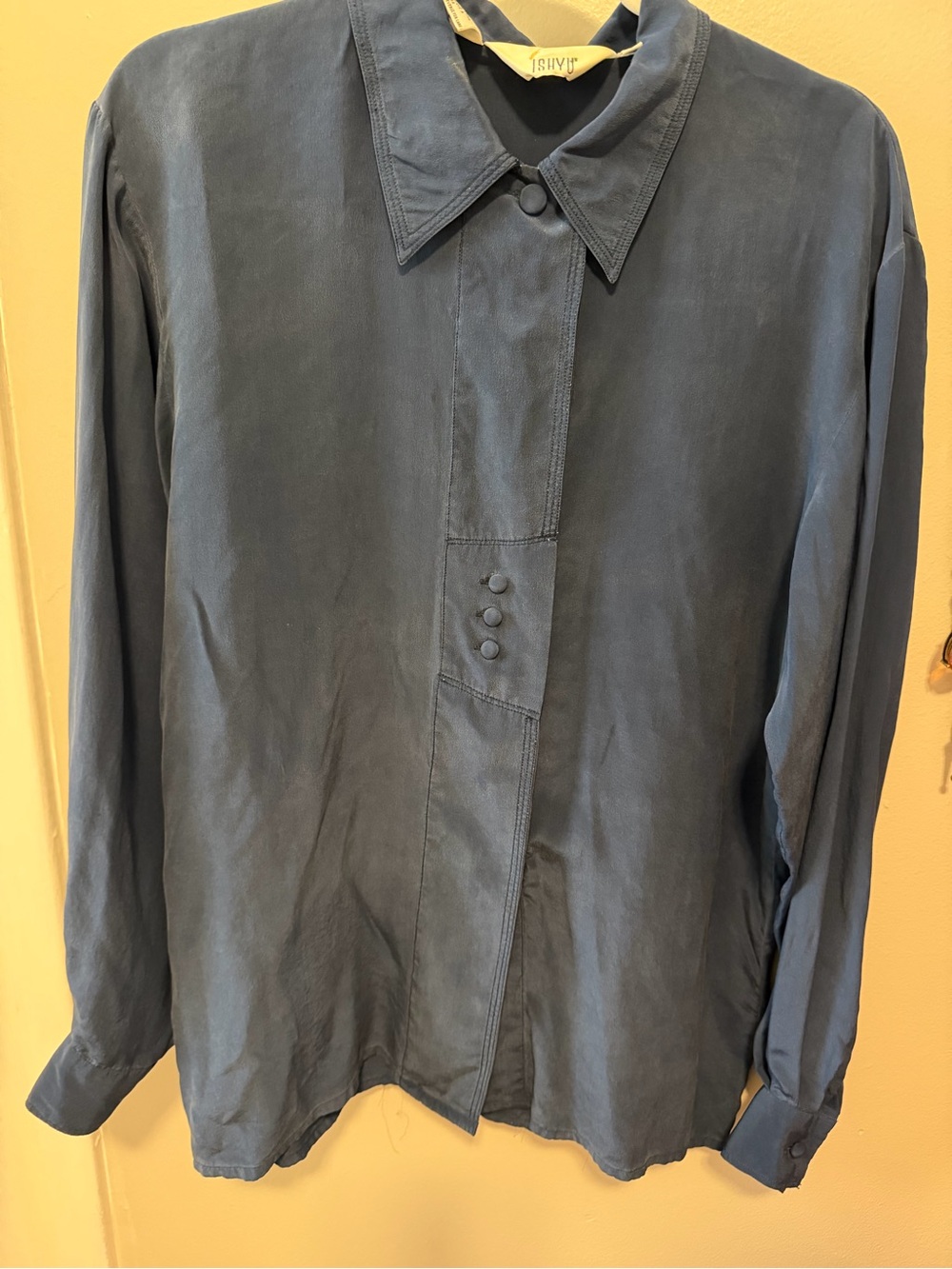 Vintage ISHYU Silk Blouse with Silk Covered Buttons 1990's